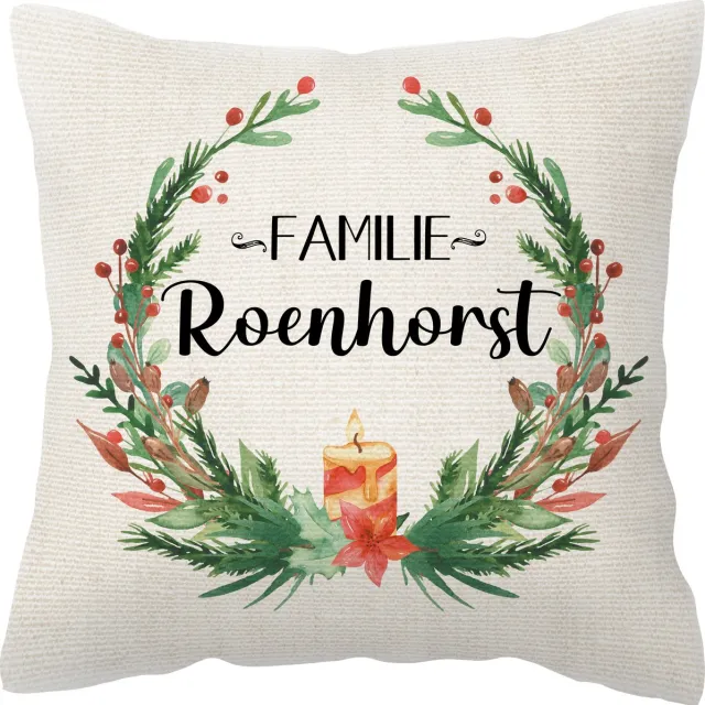 SoloFiesta Kerst kussenhoes met familienaam - Krans design - Alleen hoes KERST KRANS