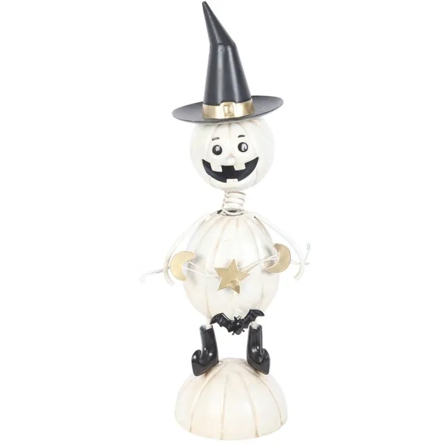 Something Different White Metal Pumpkin Man Ornament with Witch Hat Tuin beeld/figuur - Multicolours