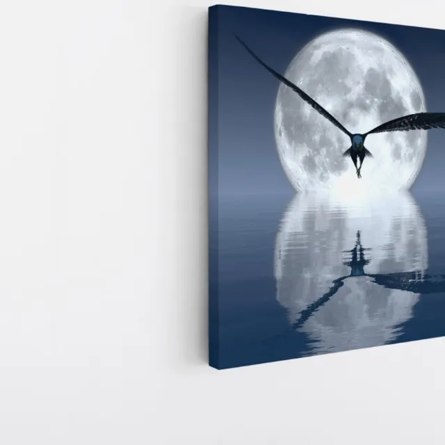 Saammp Canvas Schilderij - Zeearend voor de maan - Natuur - Dieren - 100x100 - Foto op canvas - Wanddecoratie - Muurdecoratie Woonkamer - Slaapkamer decoratie - Canvas Print Multicolor