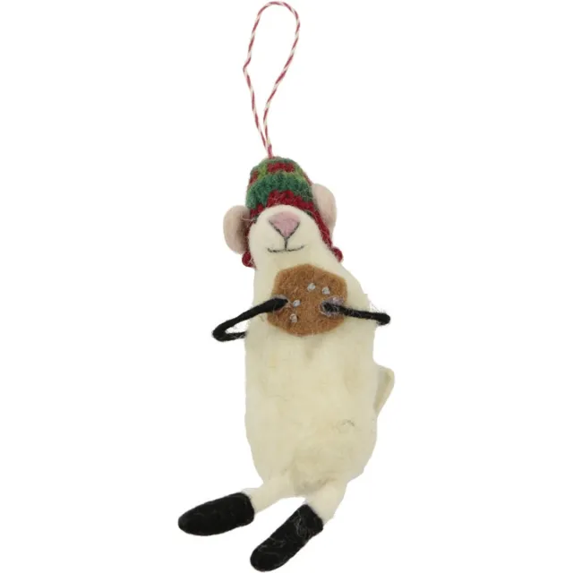 Yoko Meshi Ornament vilt kerst muis koekje wit