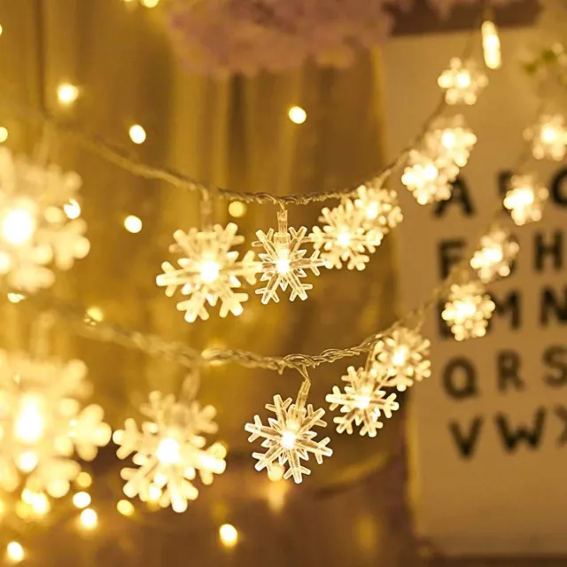 Ynkkvre zonne-slinger verlichting - 30 LED - 6 m - waterdicht - sneeuwvlok kerstdecoratie - warm wit - voor slaapkamer, tuin, terras