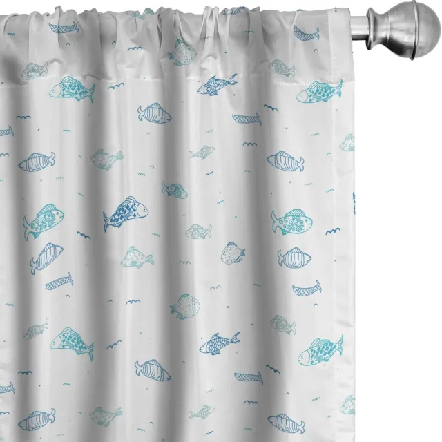 ABAKUHAUS Nautische Voorhangen 2x75x225 cm – Vismotief – Hemelsblauw Sky Blue Weiß