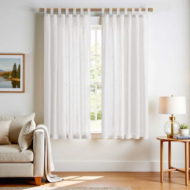 Unyqoos Charmante Linnenlook Gordijnen Set met Lussen voor Diverse Ruimtes en Stijlen, 140 x 175 cm Lussen wit