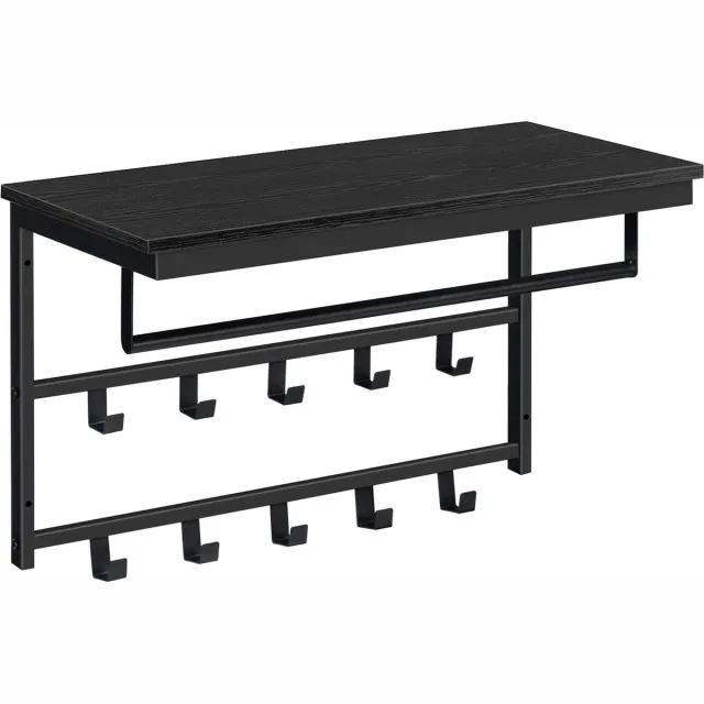 IN-HOMEXL Wandkapstok Zwart Industrieel – Wandkapstok met 10 Haken – Hout en Metaal – IN-HOMEXL Ramon – 60x30x42 cm
