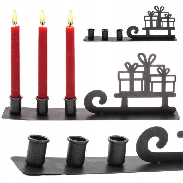 KAPAGA Kerst Adventskaars Houder Metaal Zwart met Slee & Cadeaus 38cm