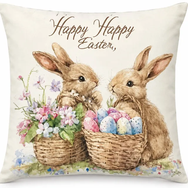 SWGOTA Paashaas sierkussenhoes 45 x 45 cm van pluche met konijnenprint, zonder binnenkussen Meerkleurig