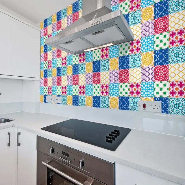 Ambiance Sticker Zelfklevende tegelmuurstickers voor keuken en badkamer - 60 Constantia Azulejos cementtegelstickers - 60 stickers, 20x20cm Multi color