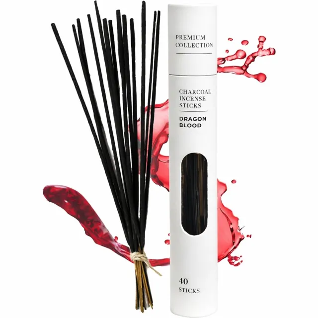 Flora Classics Premium Dragon Blood Wierookstokjes – 40 Stuks – 25,5 cm – Charcoal Incense – Inclusief Bewaarkoker Bruin