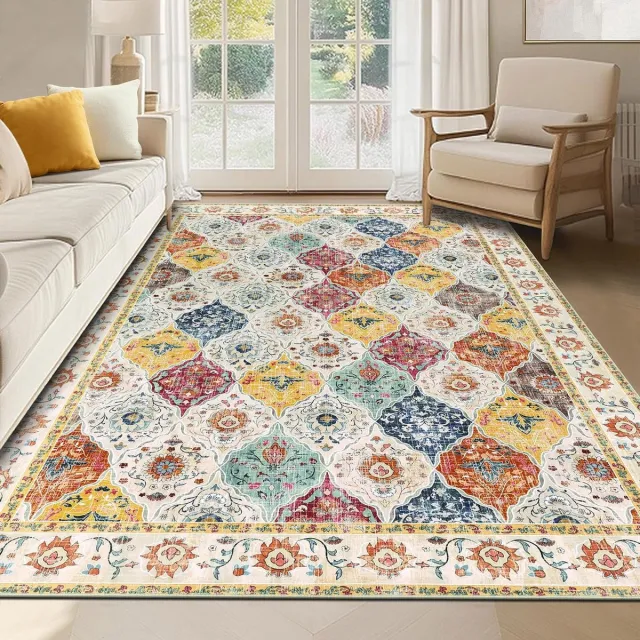Ibenzoa Stijlvol Laagpolig Tapijt met Boho Ontwerp, Antislip en Machinewasbaar, 90 x 150 cm Meerkleurig