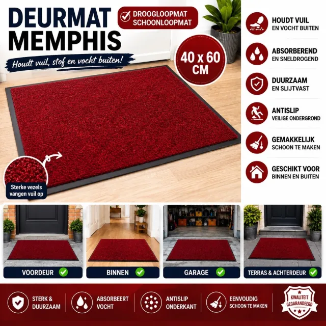 Wicotex Deurmat - Droogloopmat Memphis Rood - Afmeting 40x60cm