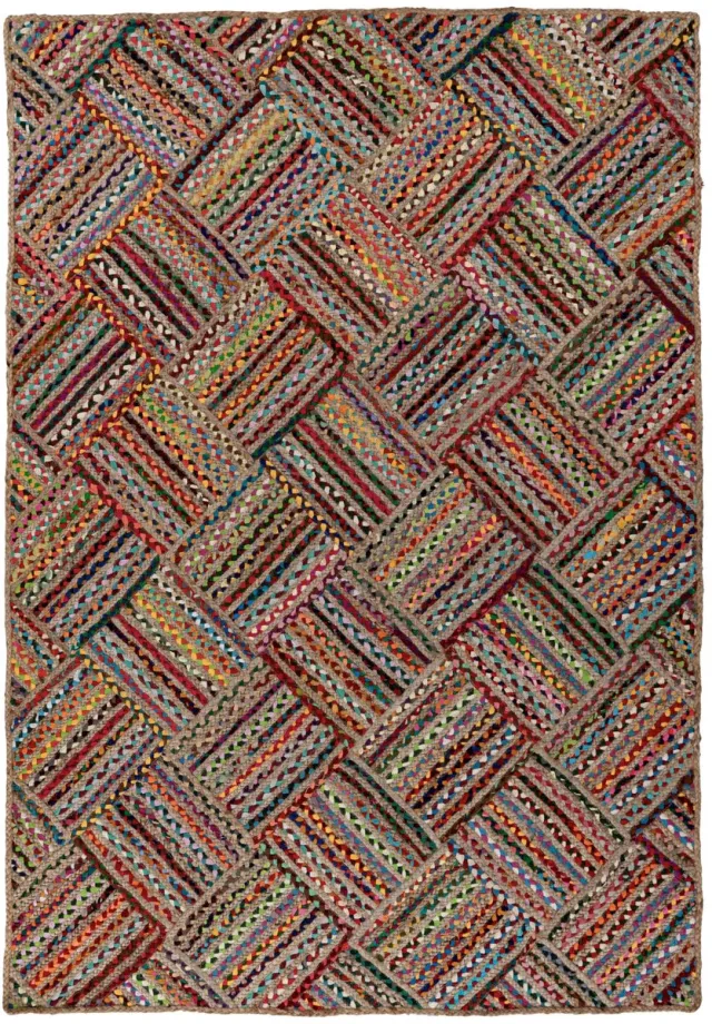 Padiro stijlvol laagpolig vloerkleed - lichtbeige - geometrisch boho-patroon - voor vloerverwarming - van katoen en jute