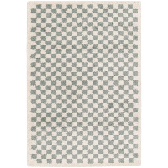 AFK Living Hoogpolig ruitmotief tapijt zacht en volumineus CHECKERS groen