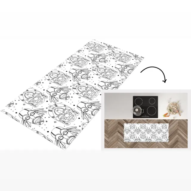 KitchenYeah Keukenloper - Loper keuken - Inca - Maskers - Patroon - Zwart-wit - 120x50 cm - Keukenloper vinyl Zwart; Wit