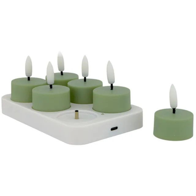 Home Society LED - Waxinelichtjes - Set van 6 - Celadon - Oplaadstation - Usb kabel - Afstandsbediening - Timer Celadon ( zacht groen )