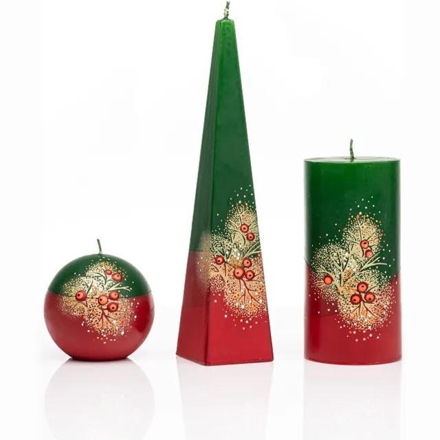 Jakelis Kaarsen - Set - Handgeschilderd - kerstboom - kerst - kerstverlichting groen/rood/goud/