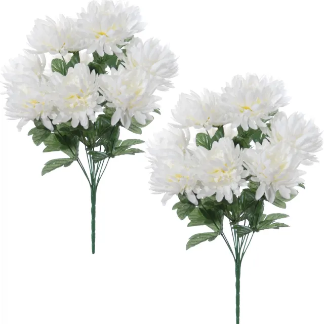 Louis Maes Kunstbloemen boeket crysanten met bladgroen - 2x - wit - H45 cm - Sierbloemen