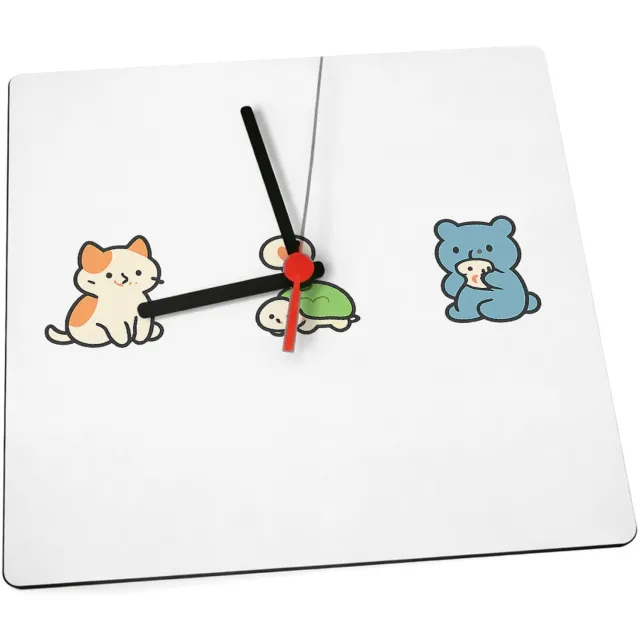 Mr Cadeautjes Klok 19 x 19 - design Een rustige, speelse dierenrij met een kleine snack- of eetk | cadeau Wit