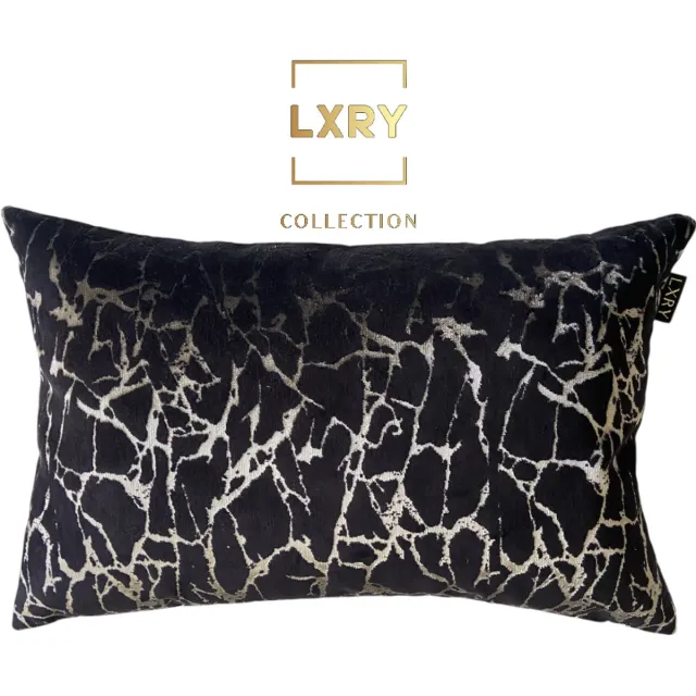Zippi Design LXRY Zippi Design New York LXRY collectie - Velvet sierkussen zwart zilver diepe print - Luxe handgemaakt designkussen met eendenveren vulling - 40x60 cm