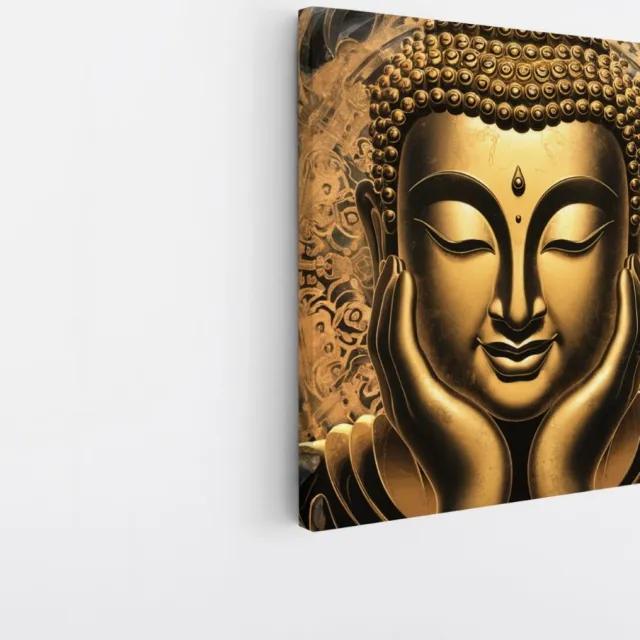 Saammp Canvas Schilderij - Goude Boeddha - kunst - 20x20 - Foto op canvas - Wanddecoratie - Muurdecoratie Woonkamer - Canvas schilderijen Multicolor
