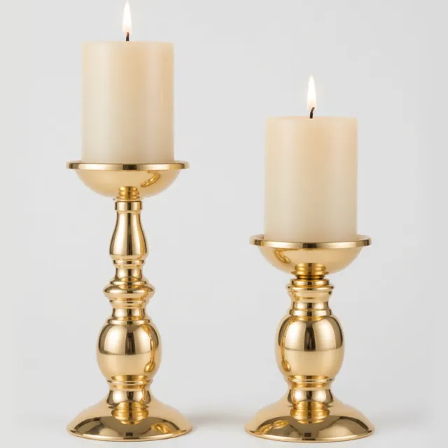 RALA Nuptio Set van 2 Gouden Pijler Kandelaars voor 80mm Stompkaarsen - Metalen Kandelaar voor Woonkamer, Bruiloft en Aromatherapie
