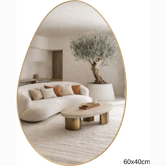 MISOU Spiegel - Goud - Wandspiegel - Ovaal - Wanddecoratie - Badkamerspiegel - 60x40cm - Miroir Mural - HALO