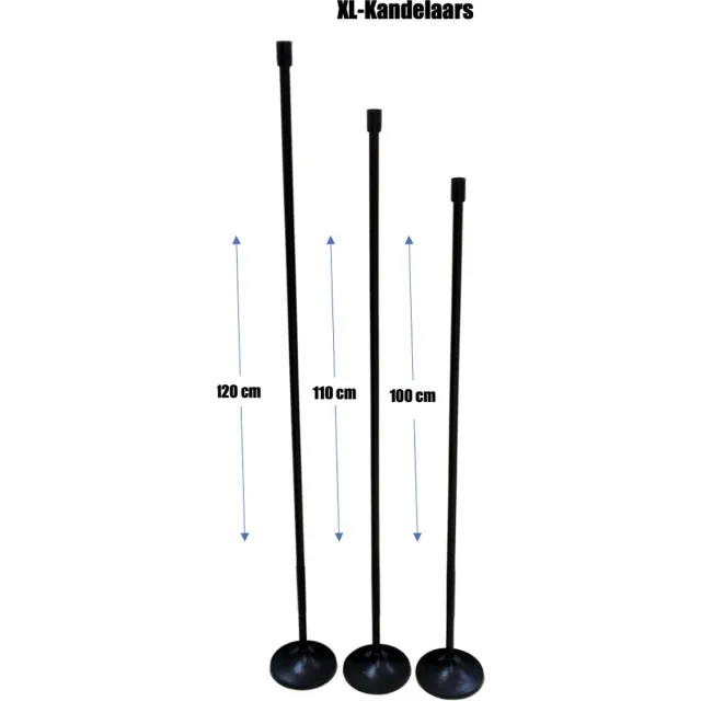 Branded By/PTMD Kandelaar - Set 3 stuks XL kandelaars zwart - 120cm 110cm en 100cm - vloerkandelaar - kaarsenstandaard - kaarsenhouder groot - dinerkaarskandelaar Zwart set