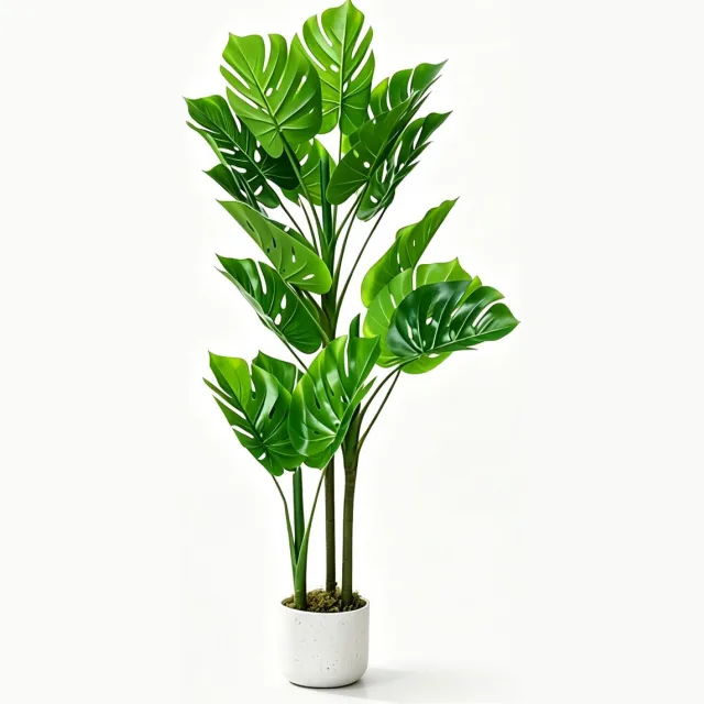 HOERFURIY Kunst Monstera 110cm met pot — 16 bladeren — Verstelbare stalen steel voor woonkamer & entree groen