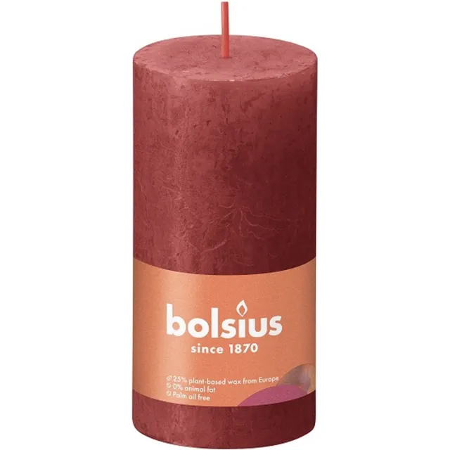 Bolsius 8 stuks Bolsius rood rustiek stompkaarsen 100/50 (30 uur) Eco Shine Delicate Red