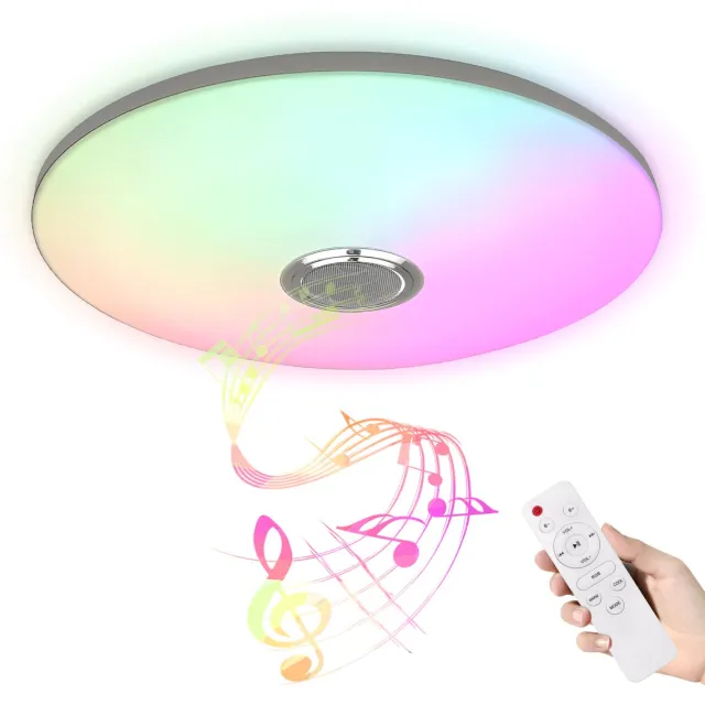 Aufun dimbare LED-plafondlamp met luidspreker 72W, dimbare LED-plafondlamp met afstandsbediening Wit