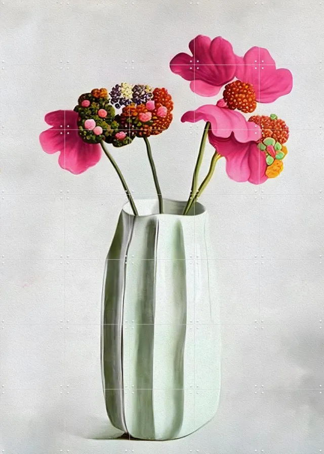 IXXI Fuchsia Enigma, Artclaud - 100 x 140 cm - Grote wanddecoratie en posters - Olieverf, Woonkamer, Eetkamer, Botanisch, Boeket, Bloemen, Stilleven Roze / Wit