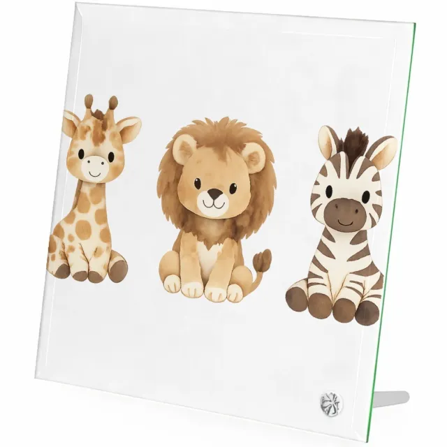 Mr Cadeautjes Glasframe 20 x 20 - design Rustig drieluik met bosdieren in zachte aquarel | cadeau Wit