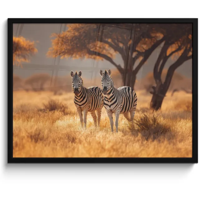 FrameYourWall Poster in lijst - Fotolijst 70x50 cm - Posters - Zebra's - Savannelandschap - Gras - Posterlijst zwart - Decoratie - Wanddecoratie woonkamer - Muurdecoratie slaapkamer