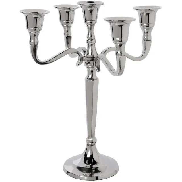 Atmosphera kaarsen kandelaar Baroque - met 5 armen - metaal - dinerkaarsen - zilver - 22 x 28 cm