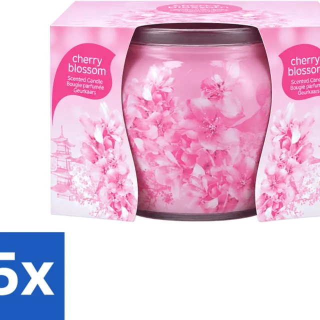 At Home 5 x At Home - Scents - Geurkaars - Cherry Blossom - 70 g - Voordeelverpakking - 5 stuks Roze