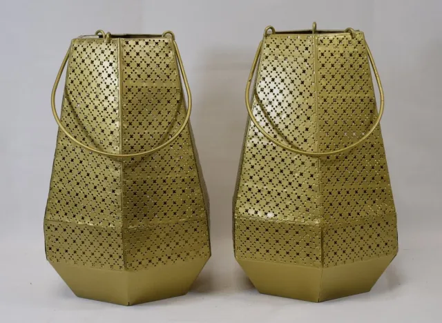 ZoeZo Design 2 stuks - windlicht - goud - kaarsenhouder - H30 x Ø 18 cm