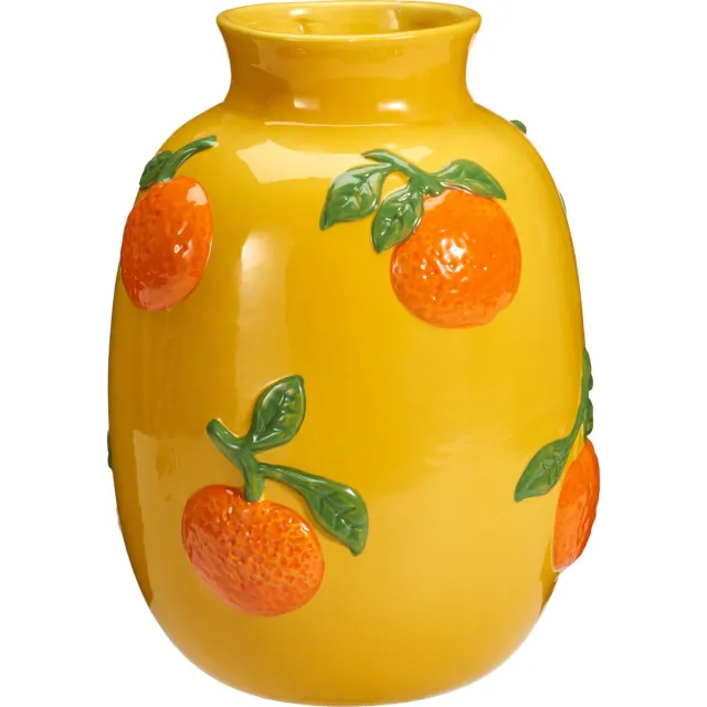 Home & Styling Bloemenvaas sinaasappels - geel - keramiek - D17 x H25 cm - fruitvaas