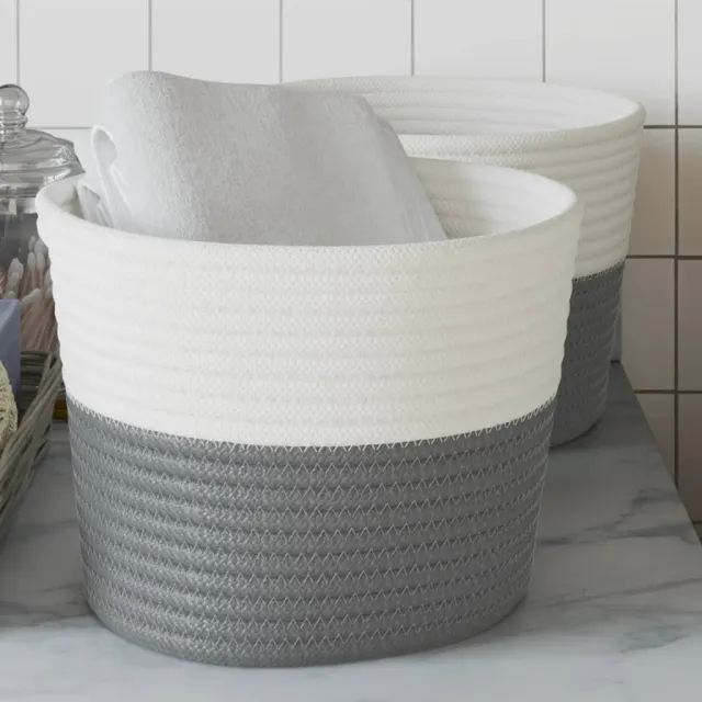 vidaXL Opbergmanden 2 st Ø 24x18 cm katoen grijs en wit