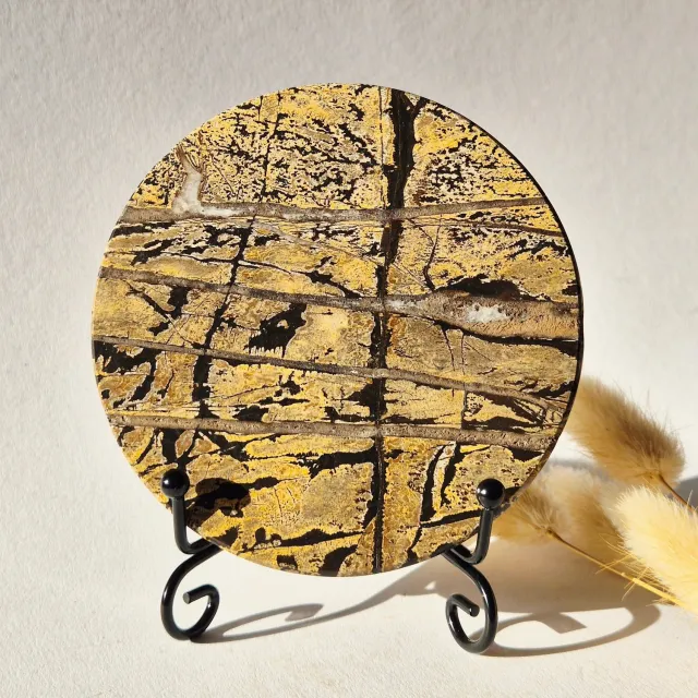 Moonlight Gemstones Picture Jasper Schijf op Metalen Standaard – ca. 10 cm #13 Meerkleurig