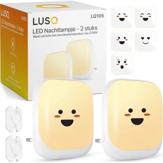 LUSQ Dimbare Babykamer Nachtlampjes - Warm Wit - 2 Stuks - Premium Set Wit - Incl. Stopcontactbeschermers Warm Wit 2700K