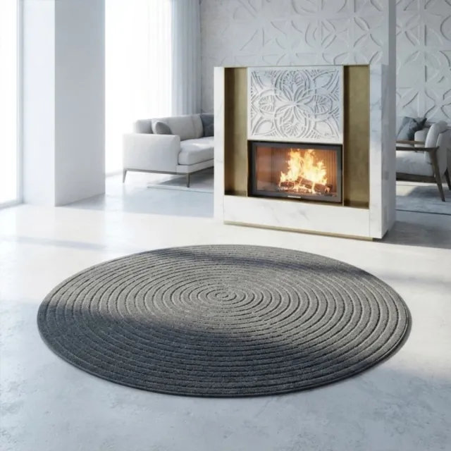 TapisTrend Designer tapijt Antraciet Rond buitenkleed met minimalistische concentrische cirkels voor terras, balkon, woonkamer en eetkamer