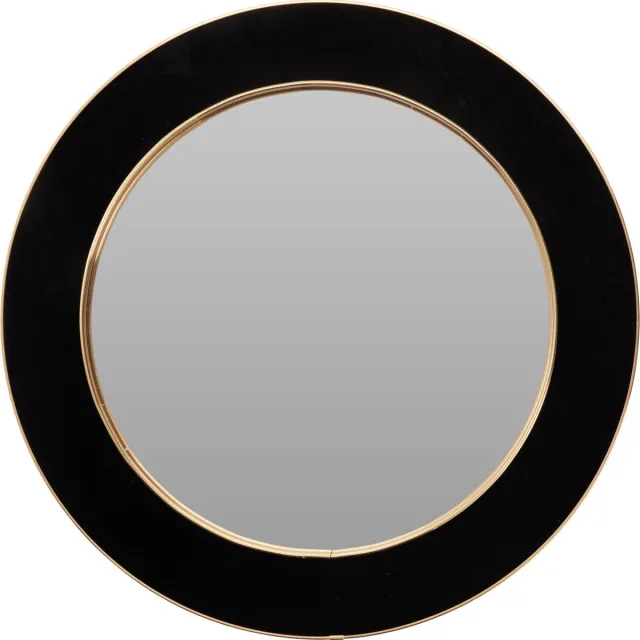 H&S Collection Spiegel Algarve - zwart - rond - vilt/staal - D60 cm - wandspiegel