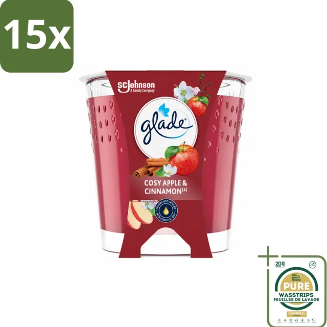 Glade 15 x Glade - Geurkaars Cosy Appel Kaneel - 100% Raapzaadwas & Vegan - 112 g - Wasstrips - Geurkaars - Vegan - Raapzaadwas - Appel Kaneel - Geur rood