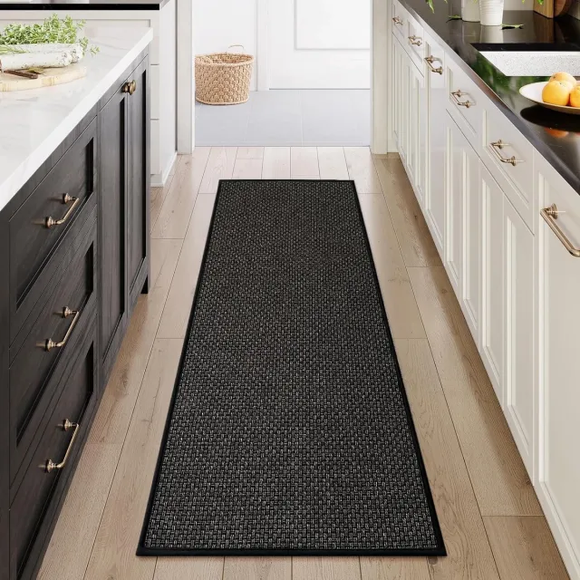 Cheerx Wasbare Keukenloper Antislip - Zwart Geometrisch Vloerkleed voor Hal en Woonkamer - 43x150 cm