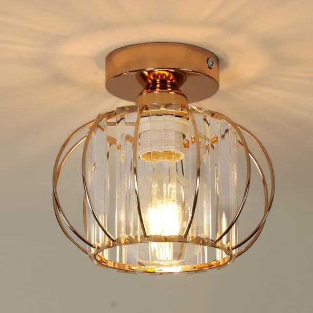 Riserva Kristallen Plafondlamp Goud - E27 Fitting - Vintage Industriële Plafondlamp van IJzer en Kristal voor Woonkamer, Slaapkamer en Hal