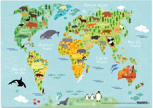 eduposters Educatieve poster (Posterpapier) - Topografie wereld onze wateren - 59.4 x 42 cm (A2) Beige