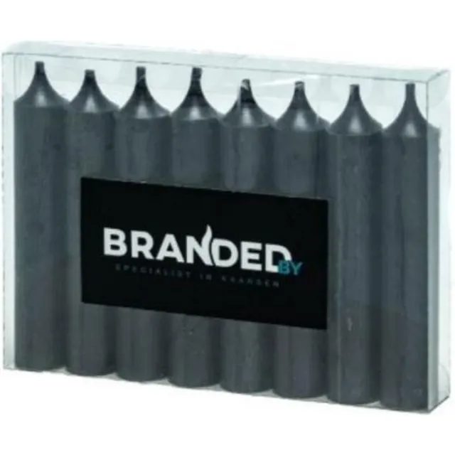 Branded by Dinerkaarsen - Kaarsen - Kaars - set van 8 ( (2,1 x 12 cm) - Zwart