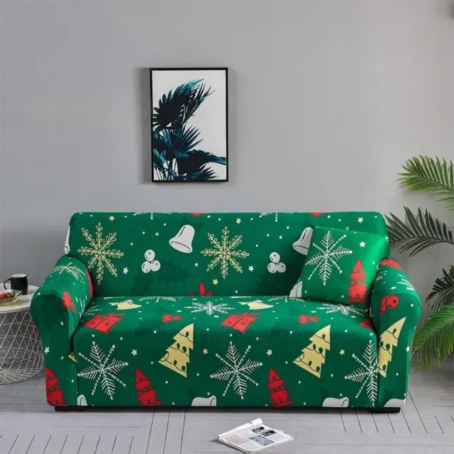 FLITI Kerst Bankhoes – Elastische Stretch Bankovertrek – Antislip & Wasbaar – Volledige Bescherming – Kerstcadeau Print – Groen – Voor 4-Zits Bank – 235–300 cm – 1 Stuk Bosgroen