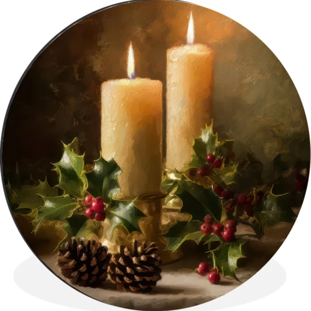 WallCircle Wandcirkel - Muurcirkel - Kaarslicht - Kerst - Veelkleurig - Aluminium - Dibond - 60x60 cm - Binnen en Buiten