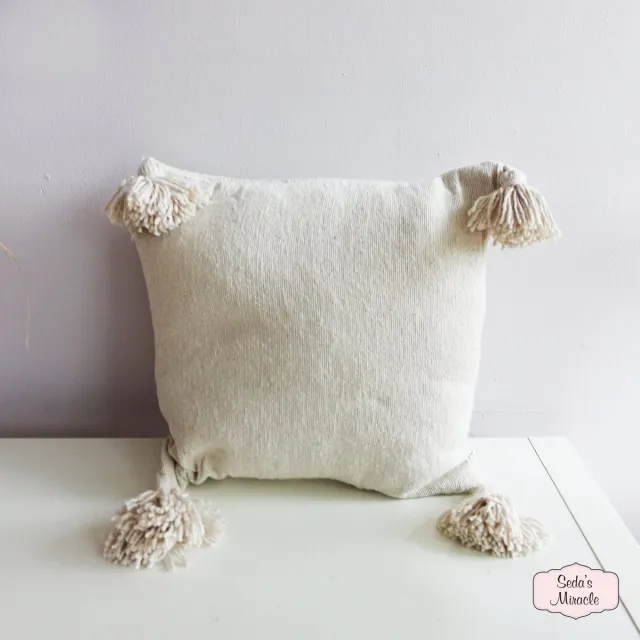 Seda's Miracle Marokkaans Berber pompom kussen, creme