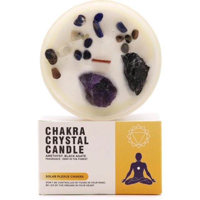 Ancient Wisdom Chakra Kristallen Kaarsen - Solar Plexus Chakra - AWGifts - Spiritueel - Kaars - Cadeau Wit